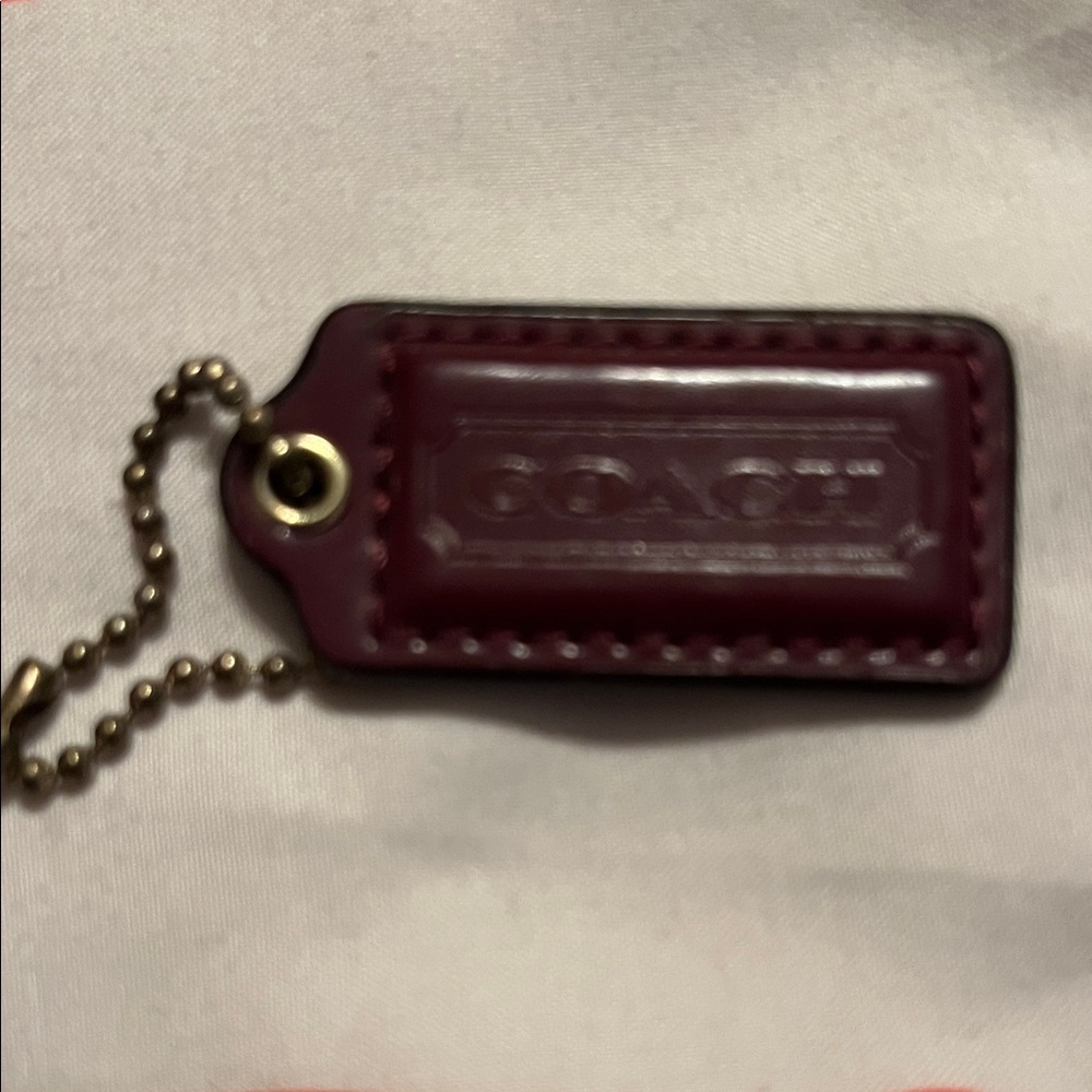 Coach Maroon Leather Keychain with Gold Chain